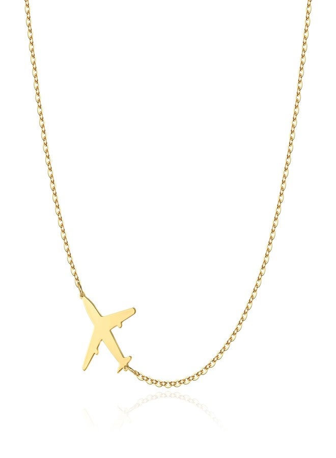 Kyerlyn Gold Necklace for Women, Dainty Airplane Sideways Necklace 14K Gold Plated Trendy Adjustable Chain Simple Cute Choker Everyday Jewelry Gifts - Image 1